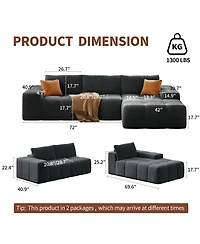 Streamdale Furniture L-shaped modular sofa, no assembly, deep seat, 3 cushions, soft fabric upholstery