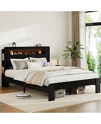 Streamdale Furniture Wood King Bed Frame with Storage, Led Headboard, Usb