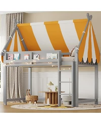 Streamdale Furniture Full Loft Bed with Canopy, Led Lights & Book Shelf