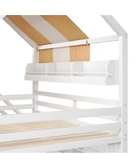 Streamdale Furniture Full house Bed with Canopy, Slide & Built-In Bookshelves