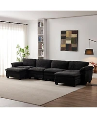 Streamdale Furniture Living Room U Shape Sofa with Two Ottomans - Black Chenille