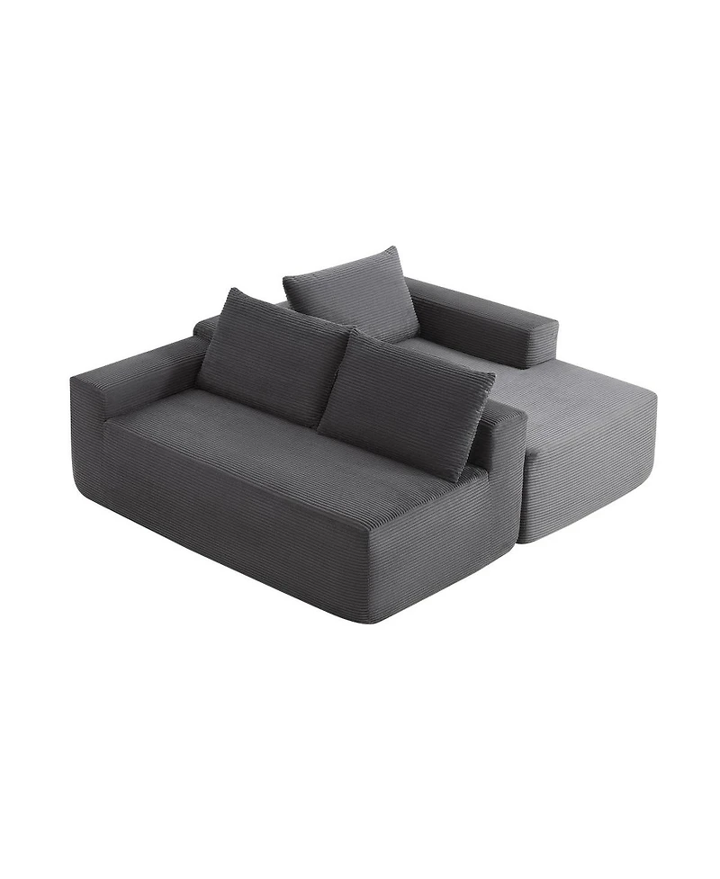 Streamdale Furniture 105.7" Gray Corduroy U-Shaped Cloud Sectional Couch with Chaise, Deep Seat