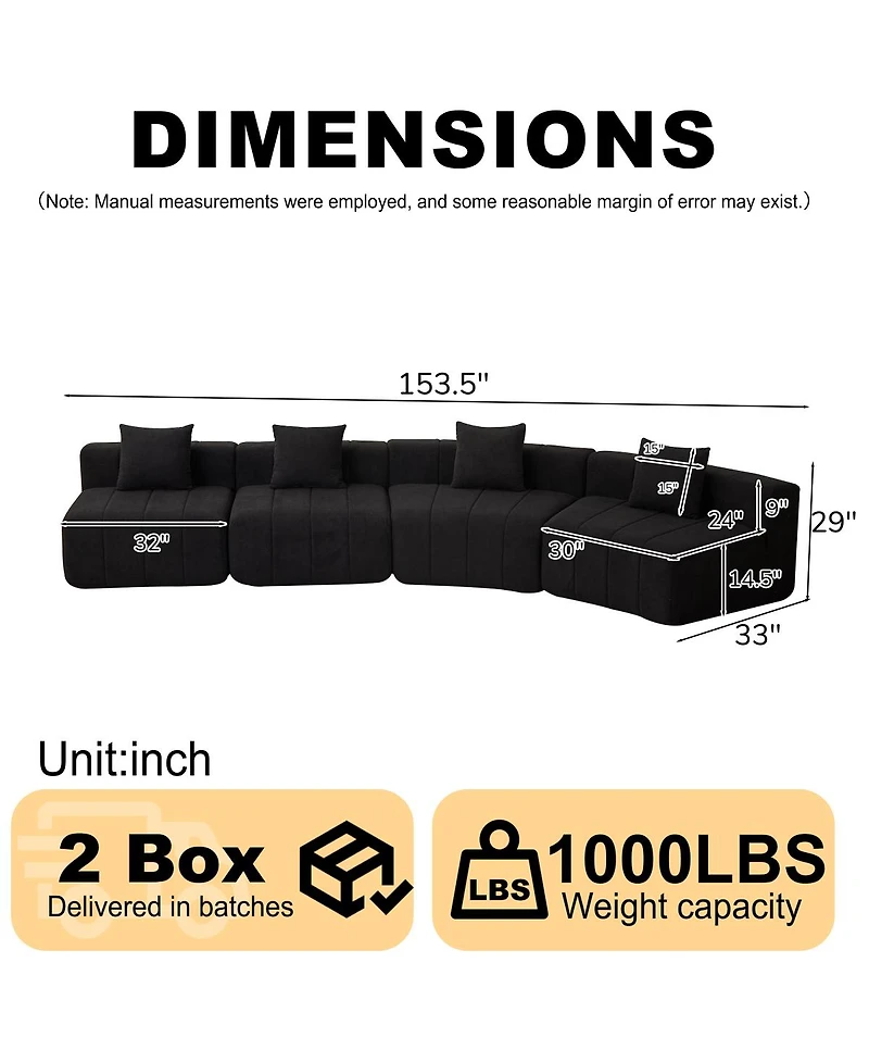 Streamdale Furniture Chenille Curved Sectional Sofa with 4 Pillows