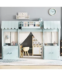 Streamdale Furniture Streamdale Twin Loft Bed with Bookshelf, Curtain, Storage, Playful Design, Blue