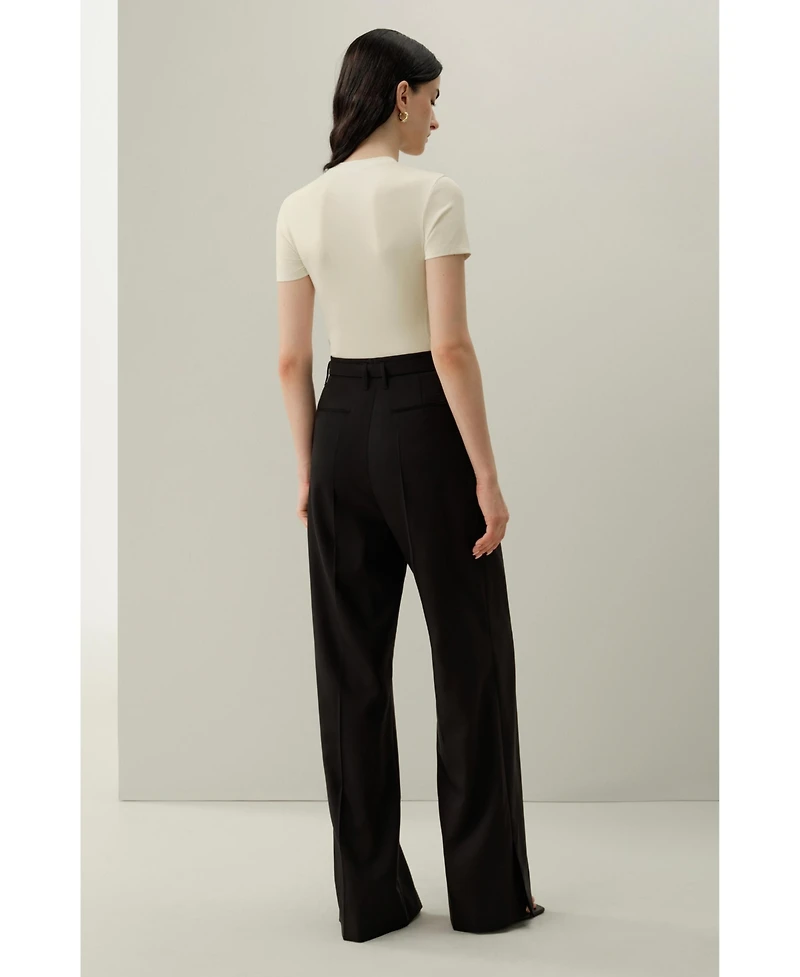 Lilysilk Women's Silk Wool High-Waisted Wide-Leg Pant