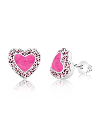 Chanteur/Girl/Heart Enamel Crystal White Gold Palladium Plating Screwstud Earring