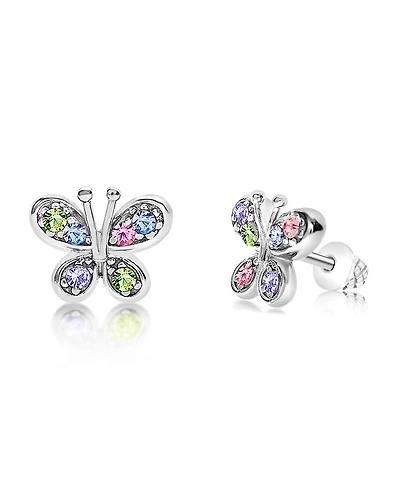 Chanteur Girls /Girl/Butterfly Mulit-color Crystal White Gold Palladium Plating Screwstud Earring