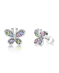Chanteur Girls /Girl/Butterfly Mulit-color Crystal White Gold Palladium Plating Screwstud Earring