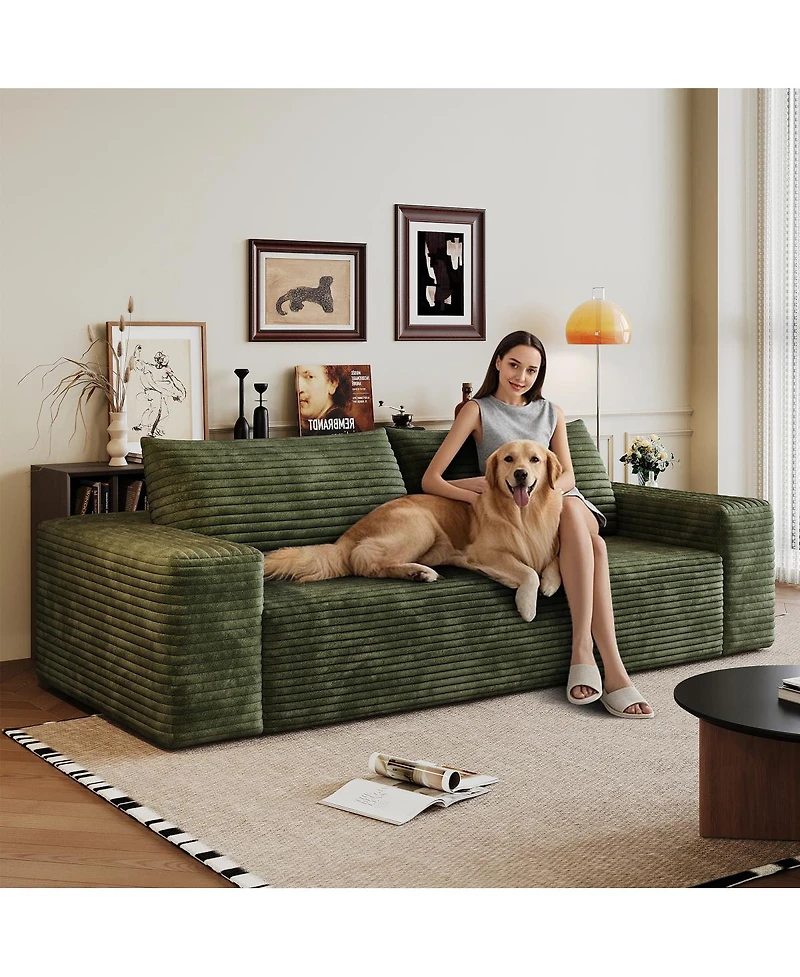 Streamdale Furniture 71" 3-Seater Corduroy Sofa, Deep Seat, Comfy Loveseat, No Assembly, Green
