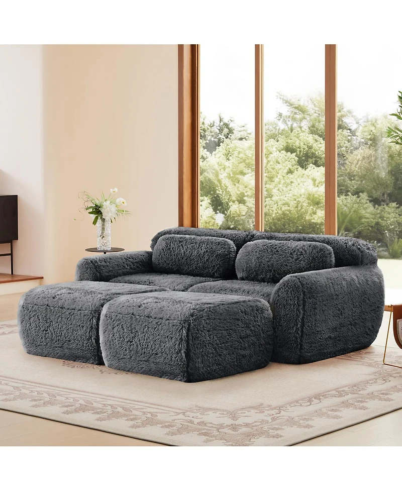 Streamdale Furniture Soft Plush Boneless Sofa, No Assembly, Anti-Slip, Ottoman, Pillows