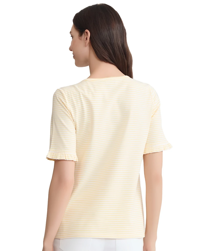 Jones New York Petite Elbow Ruffle-Sleeve Crewneck T-Shirt