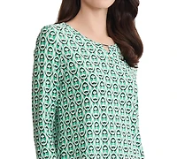 Jones New York Petite Keyhole Printed Top