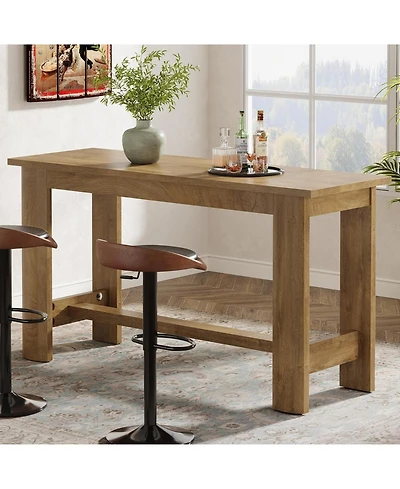 Tribesigns 63-Inch Long Bar Table, Counter Height Pub Table with Footrest & Unique Curved Legs, Farmhouse Rectangular High Top Home Coffee Bar Unit