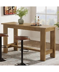Tribesigns 63-Inch Long Bar Table, Counter Height Pub Table with Footrest & Unique Curved Legs, Farmhouse Rectangular High Top Home Coffee Bar Unit
