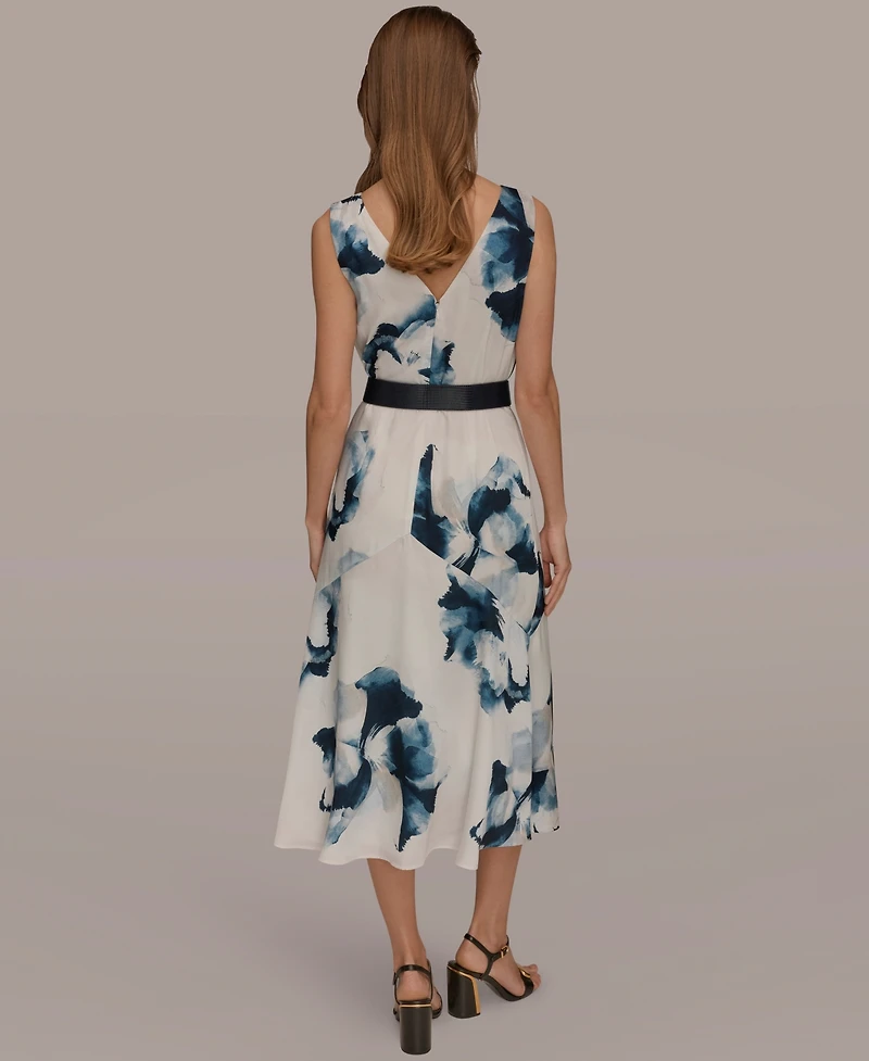 Donna Karan New York Women's Printed V-Neck Midi Dress