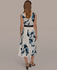 Donna Karan New York Women's Printed V-Neck Midi Dress