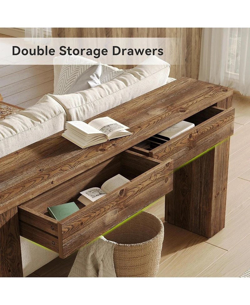 Tribesigns Sofa Table with 2 Drawers, 63 Inches Extra Long Console Table, Solid Wood Sofa Table Behind Couch, Large Entryway Hallway Foyer Tables