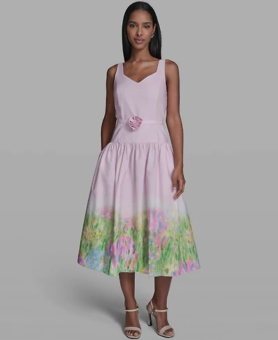 Karl Lagerfeld Paris Women's Drop Waist Border Hem Midi Dress