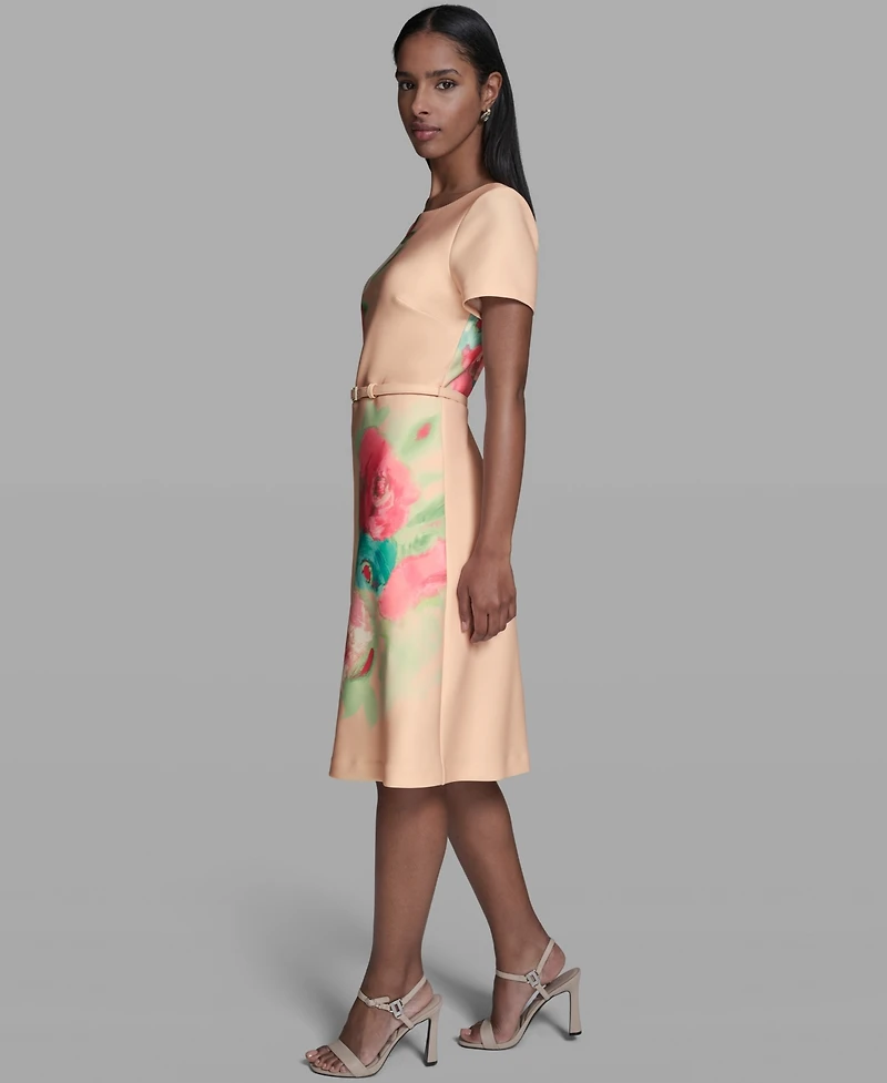 Karl Lagerfeld Paris Women's Floral Placed A-Line Dress