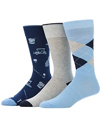 Perry Ellis Portfolio Men's Flamingo and Stripe Patterned Crew Socks, 3-Pack