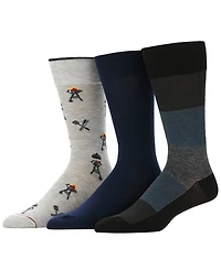 Perry Ellis Portfolio Men's Flamingo and Stripe Patterned Crew Socks, 3-Pack