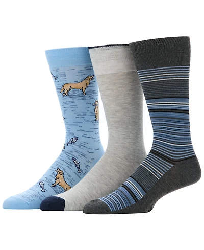 Perry Ellis Portfolio Men's Flamingo and Stripe Patterned Crew Socks, 3-Pack