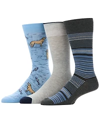 Perry Ellis Portfolio Men's Flamingo and Stripe Patterned Crew Socks, 3-Pack