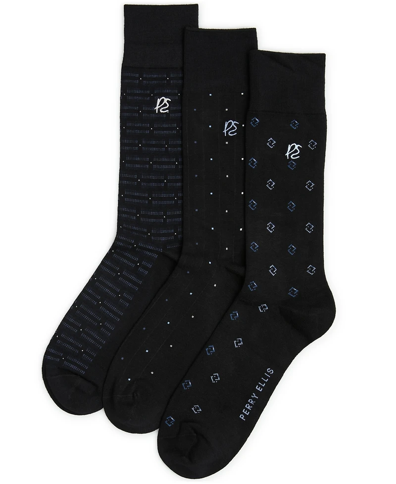 Perry Ellis Portfolio Men's Neats Patterned Crew Dress Socks, 3-Pack