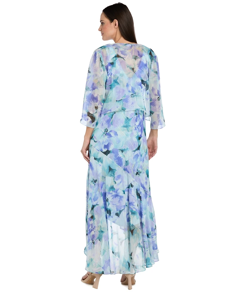 R & M Richards Women's Printed 3/4-Length Sleeve Jacket and Maxi Dress, 2 Piece Set