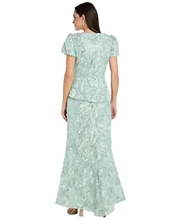 R & M Richards Women's Puff Sleeve Peplum Ball Gown