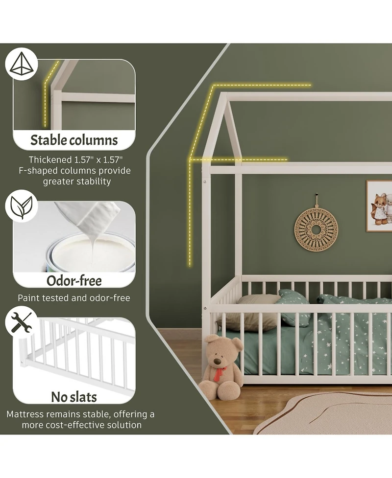 Streamdale Furniture Montessori Metal House Bed Frame - Kids/Toddler, No Slats, Black