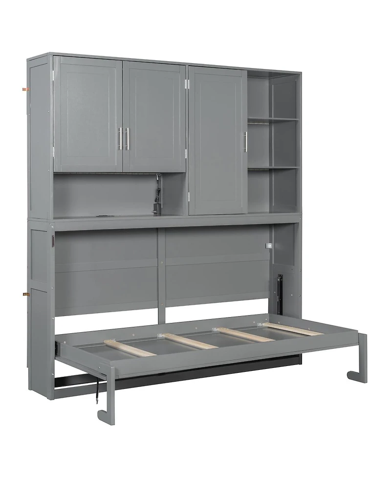 Streamdale Furniture Twin Size Wall Murphy Bed with Cabinet, Shelves, Light & Usb