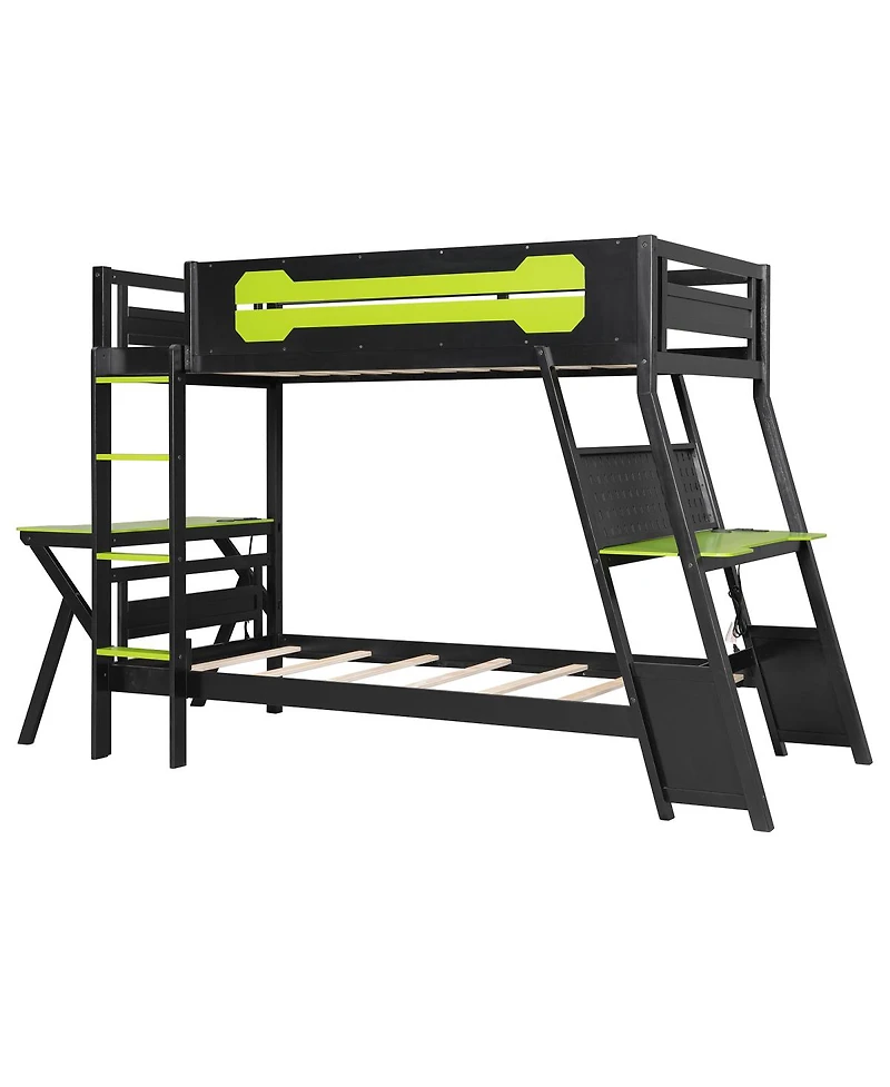 Streamdale Furniture Twin Gaming Bunk Bed with Desks & Usb Ports