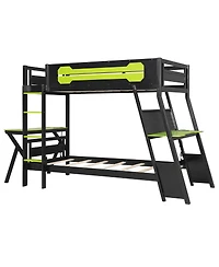 Streamdale Furniture Twin Gaming Bunk Bed with Desks & Usb Ports