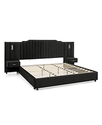Streamdale Furniture King Size Upholstered Bed Frame with Vertical Stripes & Buttons - No Box Spring Needed