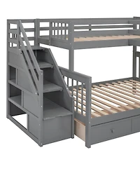 Streamdale Furniture Twin over Full L-Shaped Bunk Bed with Drawers, Desk, Wardrobe
