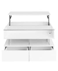 Streamdale Furniture Lift-Top Coffee Table w/ Drawers Glass Top & Led