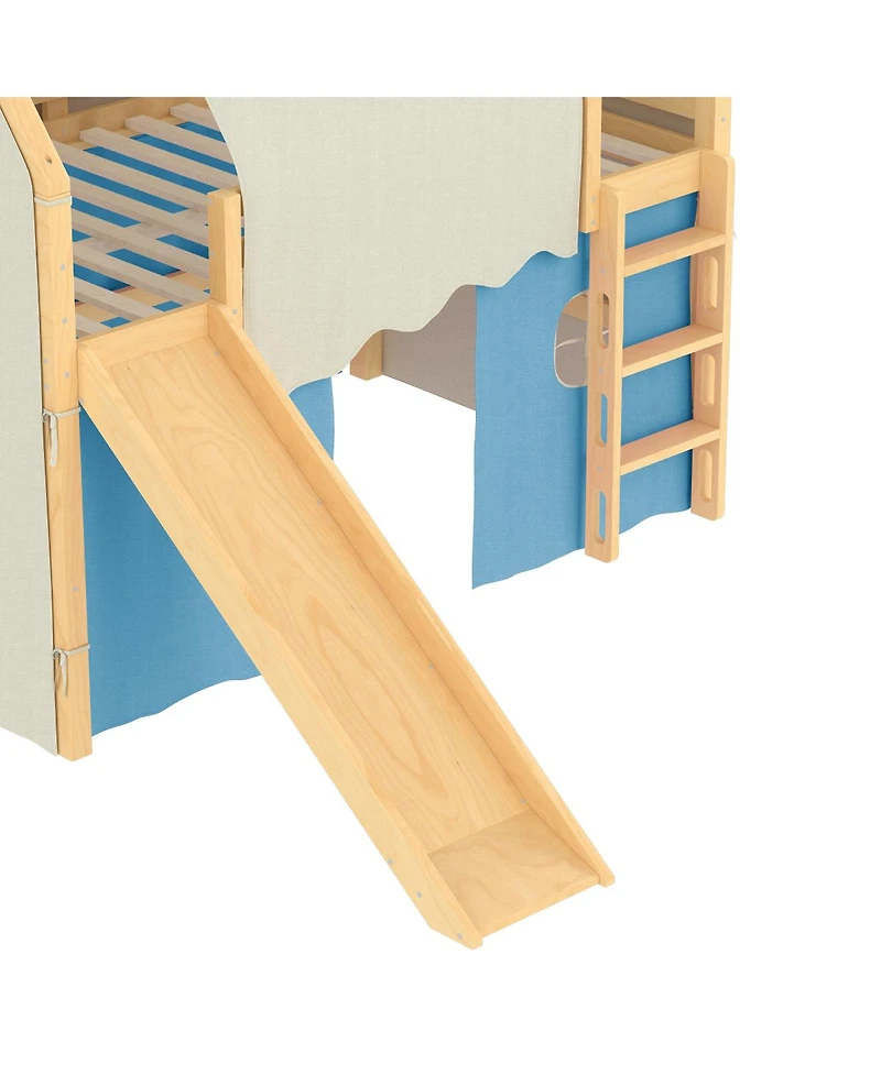 Streamdale Furniture Full Size House Loft Bed with Sills, Tents, Lights, Slide