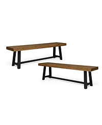 Streamdale Furniture Acacia Outdoor Bench, Sandblast Teak Finish and Black, set of 2pcs