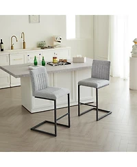 Streamdale Furniture Bar Stool – Light Gray Fabric Chair with Black Metal Frame (2 Sets)