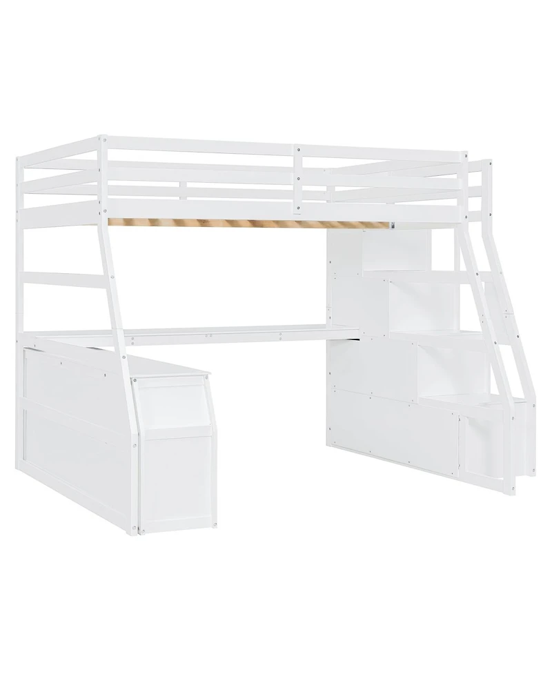 Streamdale Furniture Loft Bed with 7 Drawers 2 Shelves and Desk