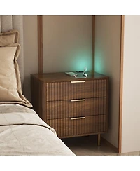 Streamdale Furniture Modern Wood Nightstand with Charging Station & Storage