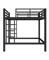 Streamdale Furniture Queen Size Metal Loft Bed with Ladder and Guardrails