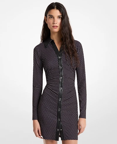 Michael Kors Women's Ruched Snap Collared Neck Mini Dress