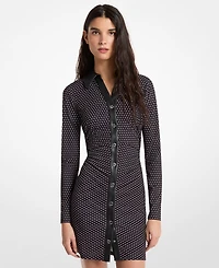 Michael Kors Women's Ruched Snap Collared Neck Mini Dress