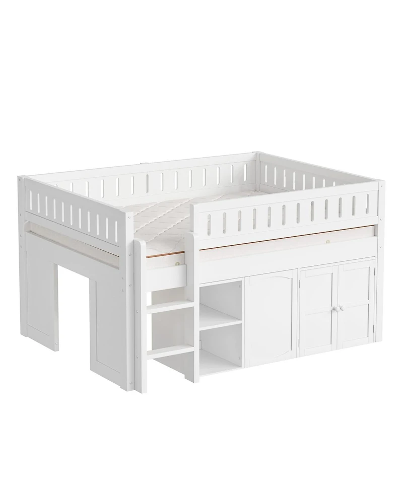 Streamdale Furniture Loft Bed with Storage Cabinet and Chalkboard Panel