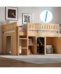 Streamdale Furniture Loft Bed with Storage Cabinet and Chalkboard Panel