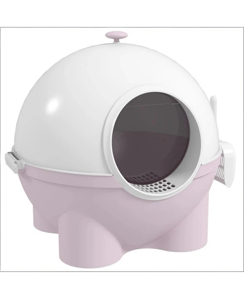 Aostirmotor Hooded Cat Litter Box in Pink and White