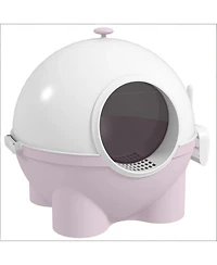 Aostirmotor Hooded Cat Litter Box in Pink and White