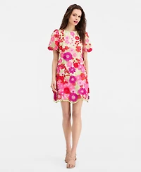Eliza J Women's Floral-Embroidered Puff-Sleeve Dress